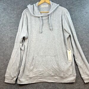 Ocean Drive Harbor Gray Ribbed Knit Draw String Super Soft Hoodie Pullover Lg.